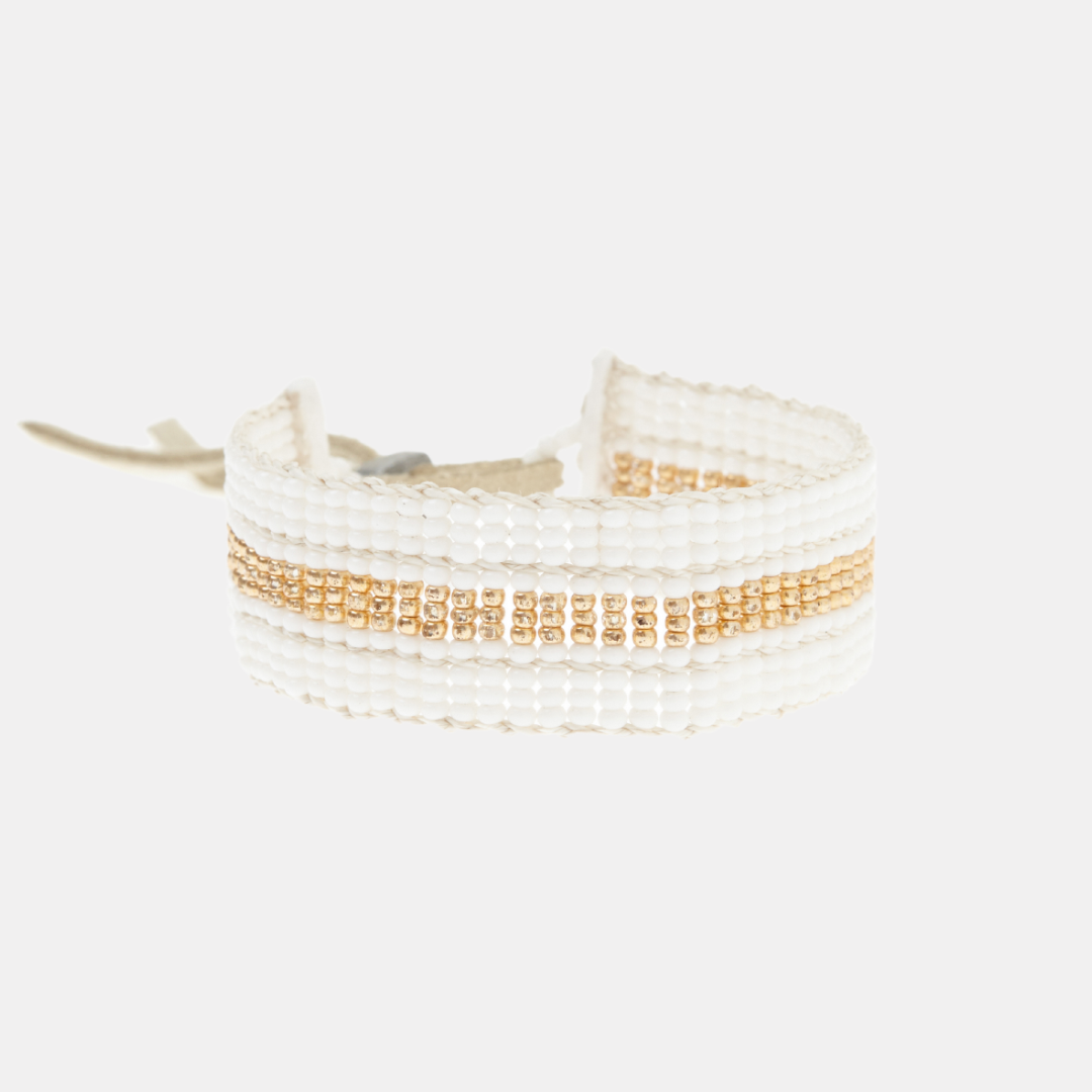 African Maasai Warrior Bracelet | White & Gold