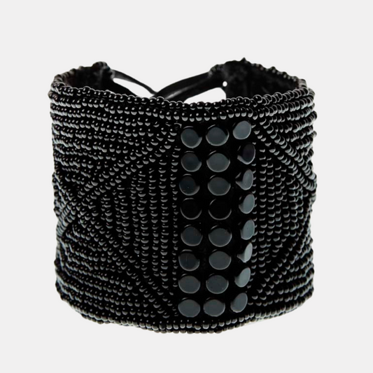 African Maasai Leather Cuff Bracelet | Black