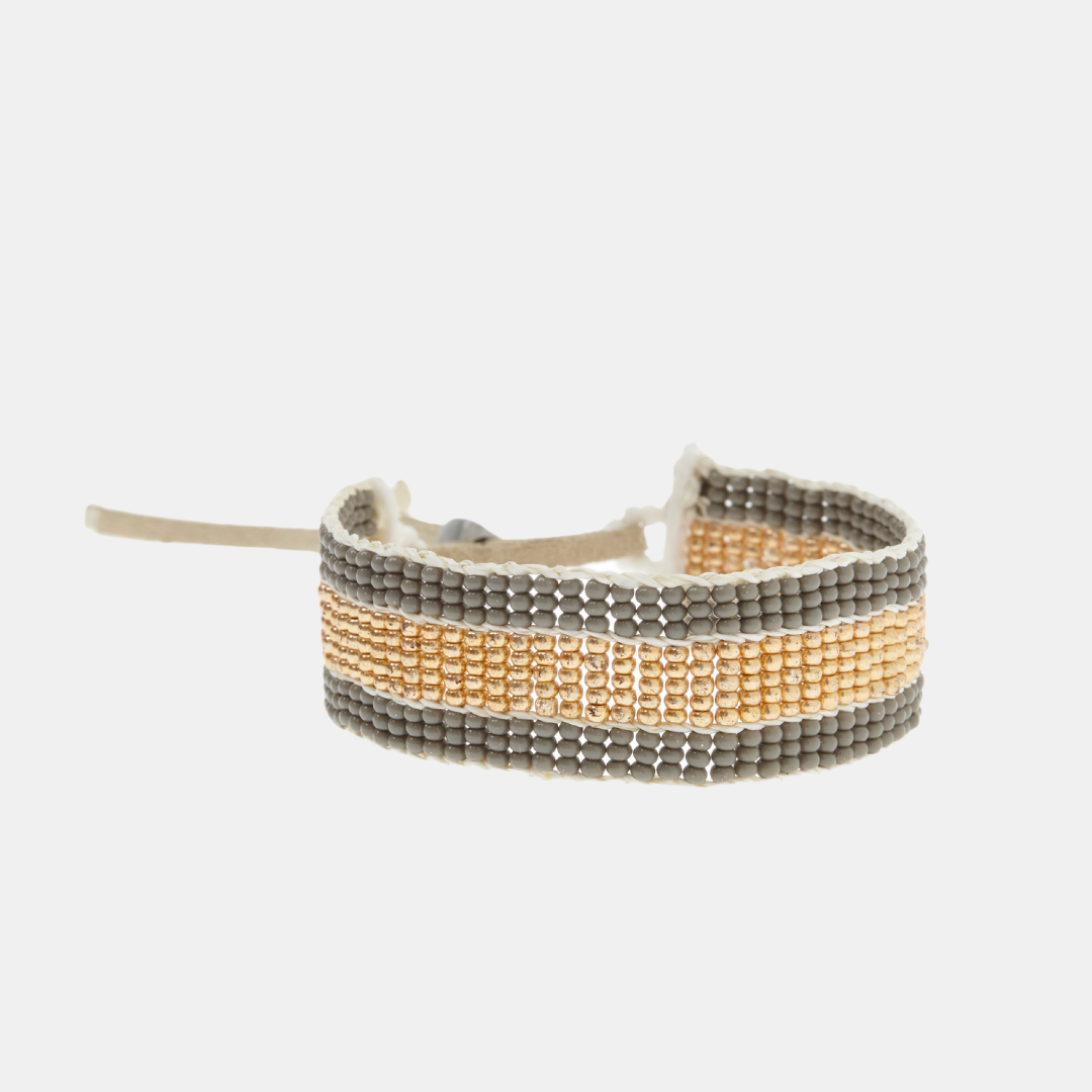 African Maasai Warrior Bracelet | Grey & Gold