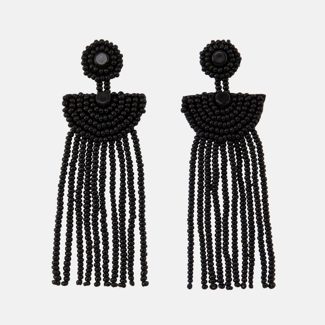 African Maasai Tassel Earrings | Black