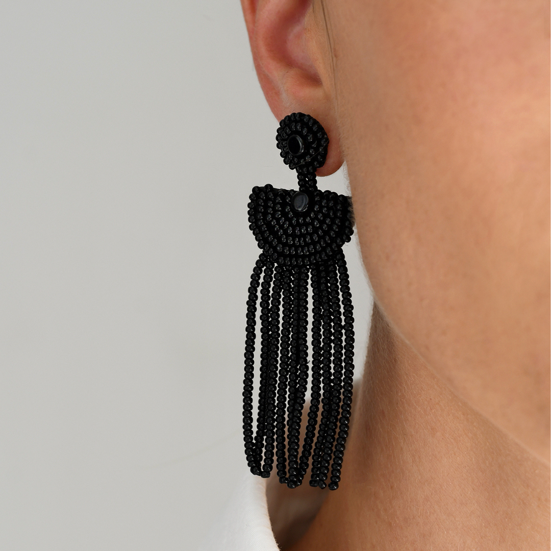 African Maasai Tassel Earrings | Black