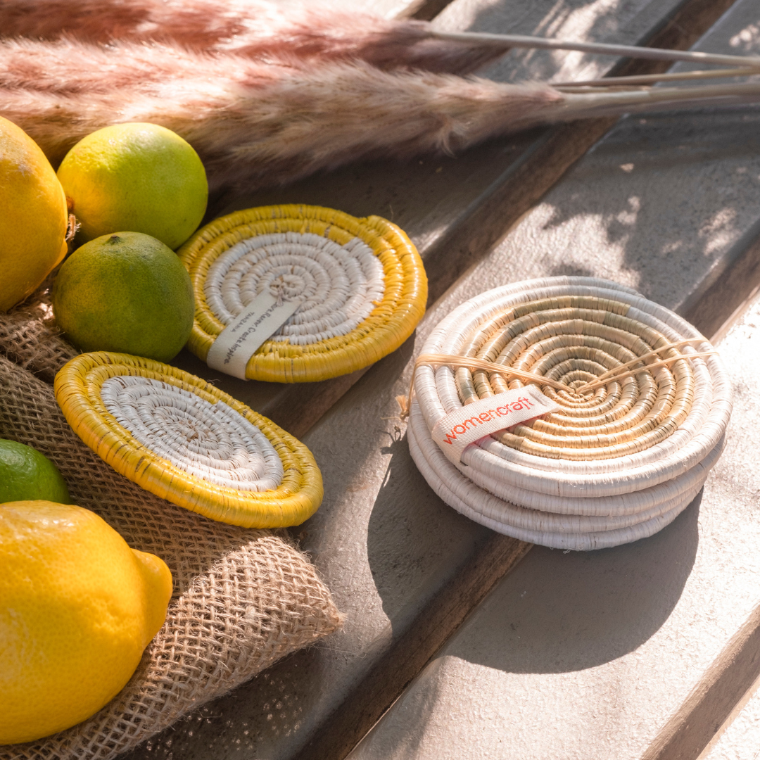 Round Glass Coasters | Handwoven Grass