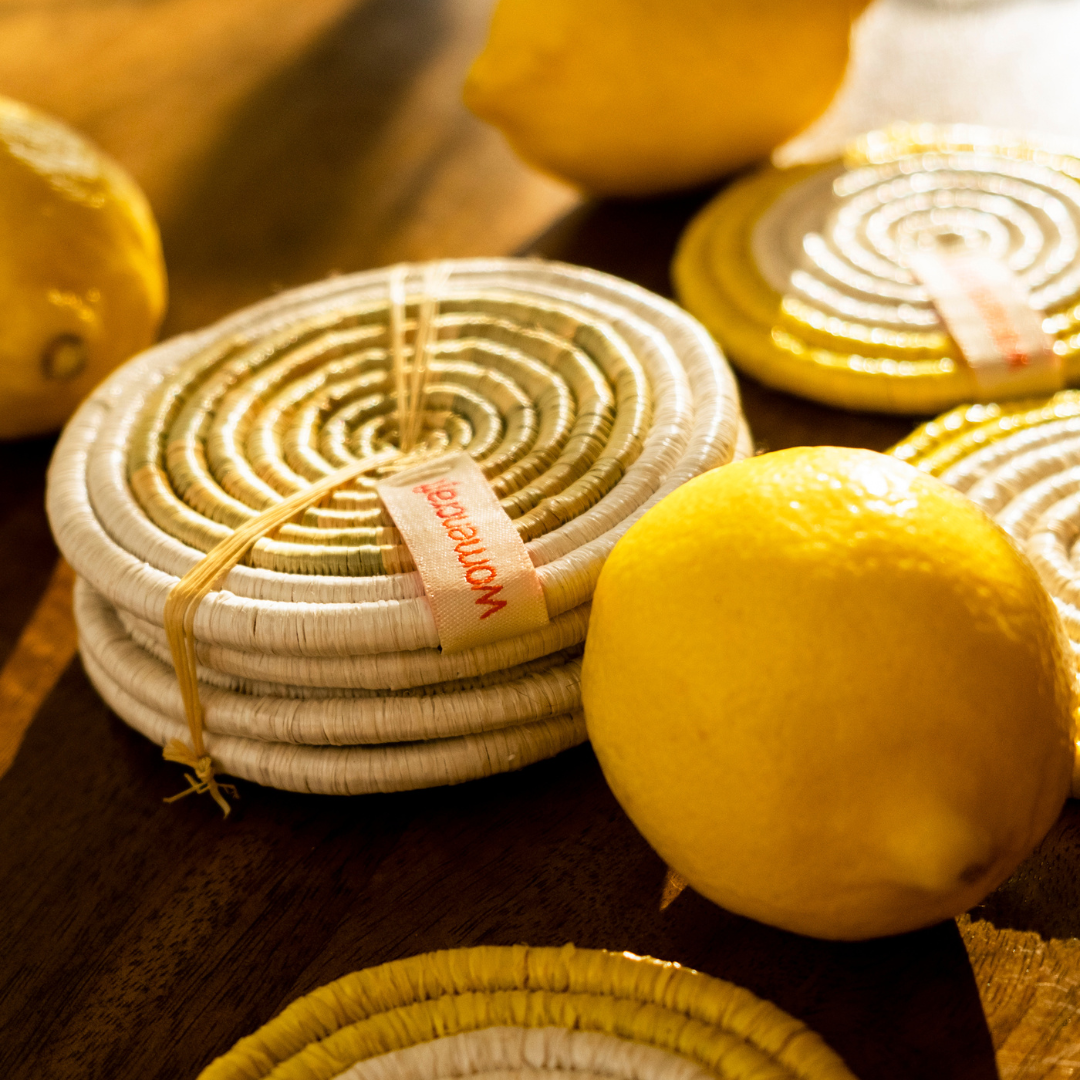 Round Glass Coasters | Handwoven Grass