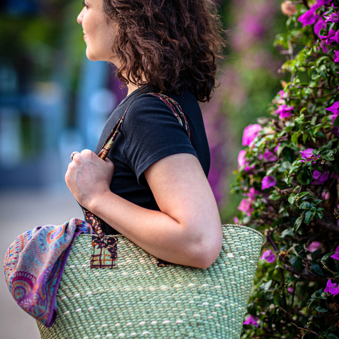 Handwoven Basket bag | Kitenge