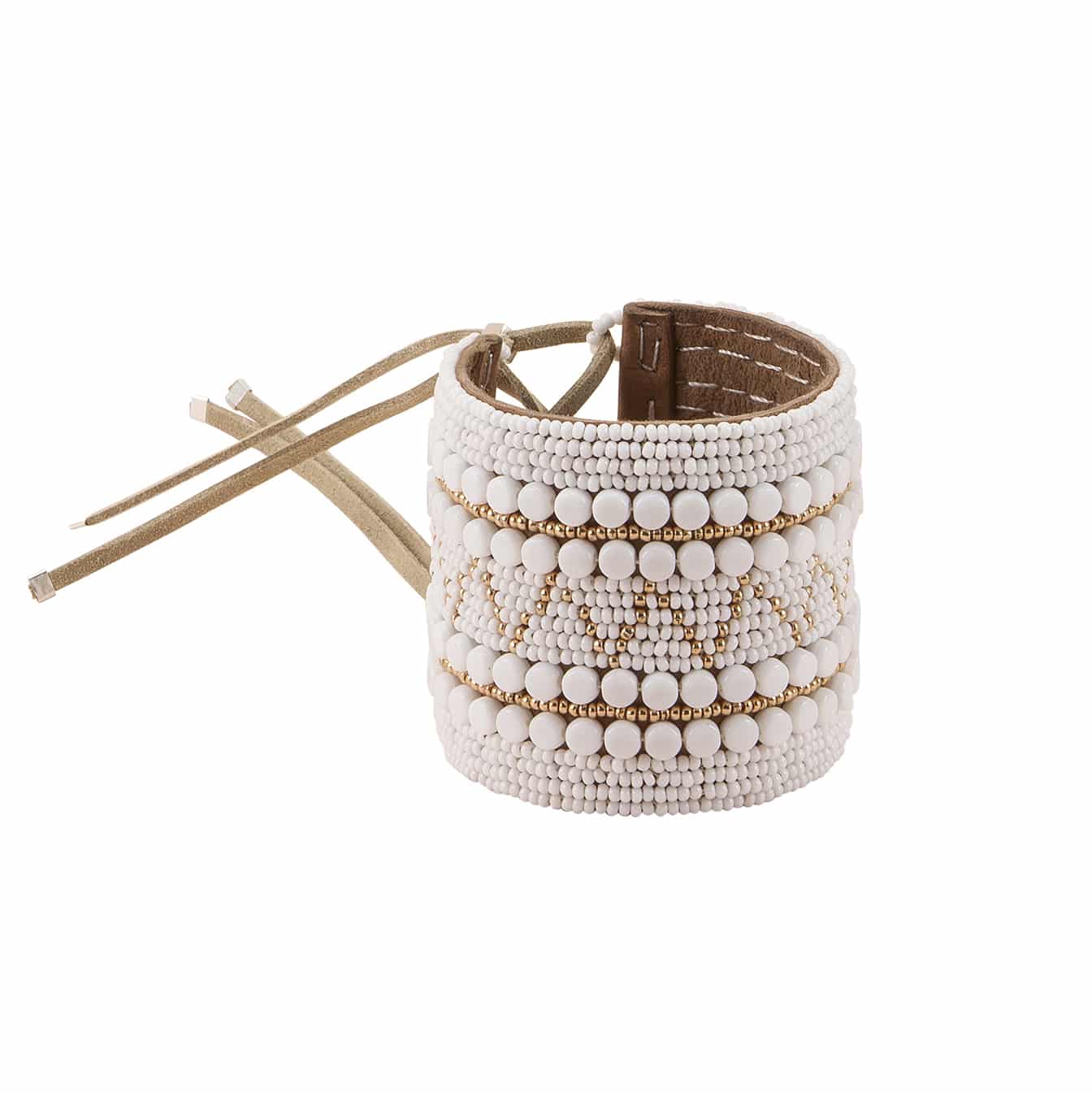 African Maasai Leather Cuff Bracelet | White & Gold