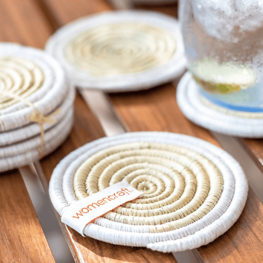 Round Glass Coasters | Handwoven Grass